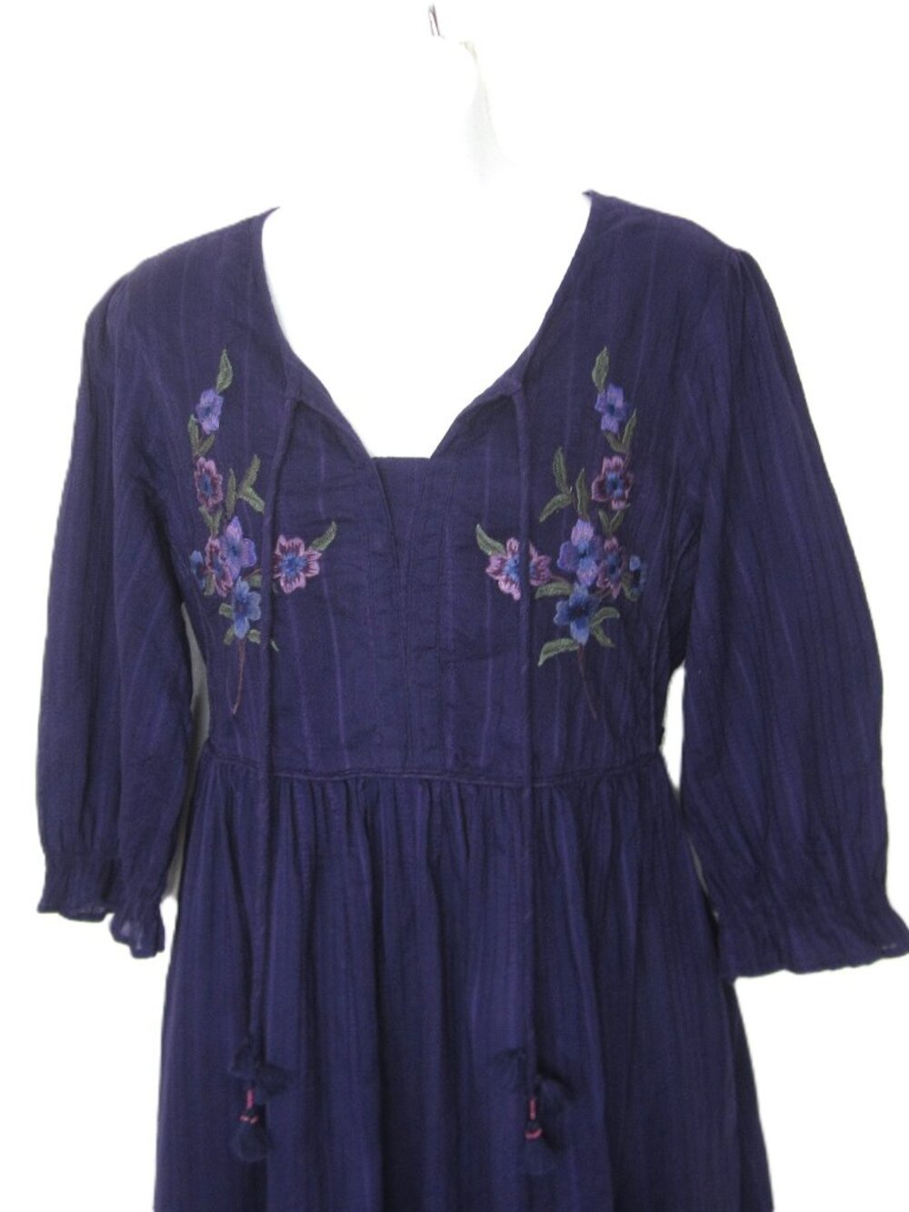 April Cornell Purple Size XS Dress Embroidered 3/4 Short Sleeve Tie Back Belt - Picture 3 of 13